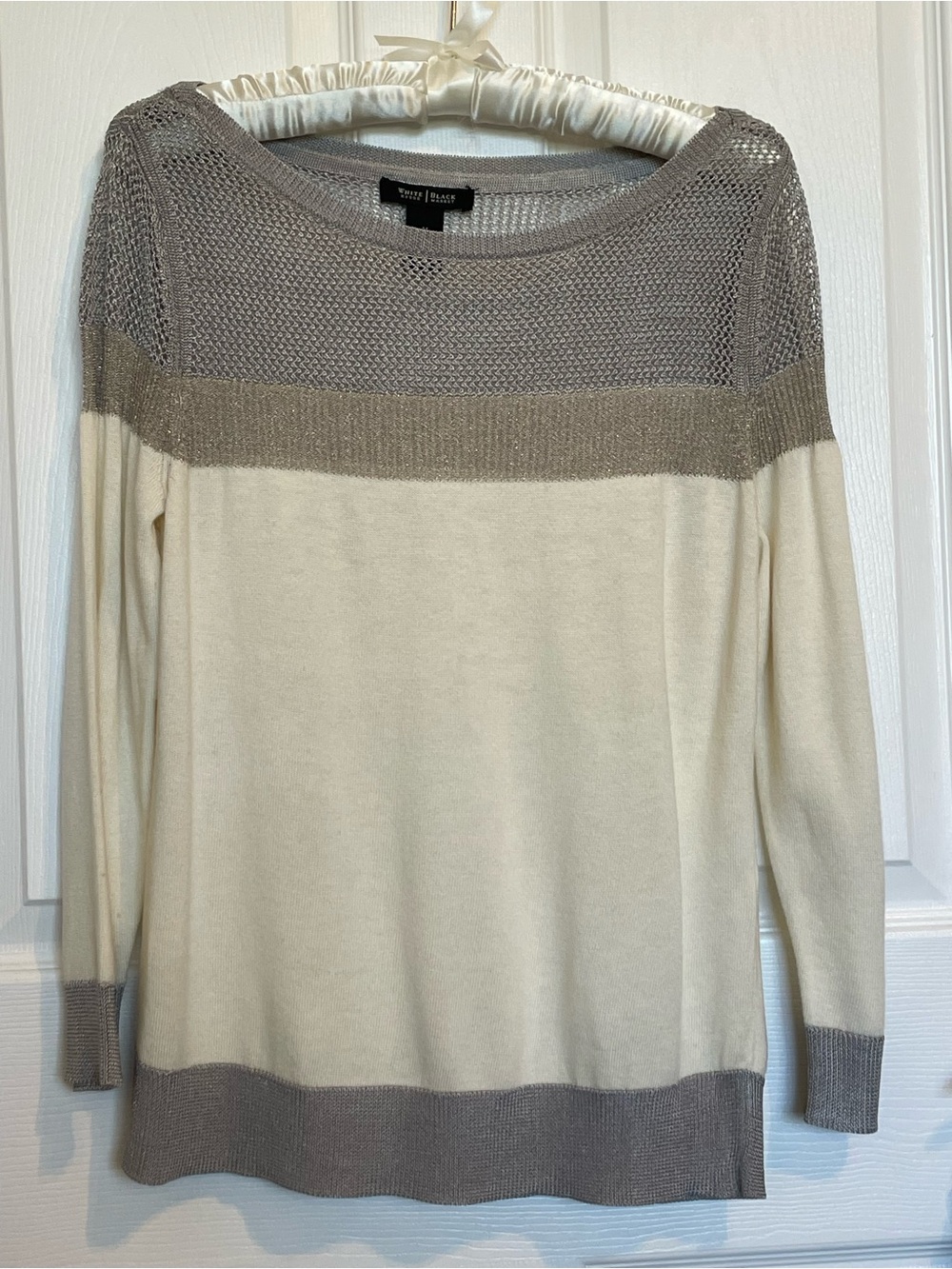 White House Black Market Metallic Knit Colorblock Sweater Medium